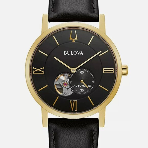 Bulova Mens Skeleton 42mm Dial Automatic Gold Watch